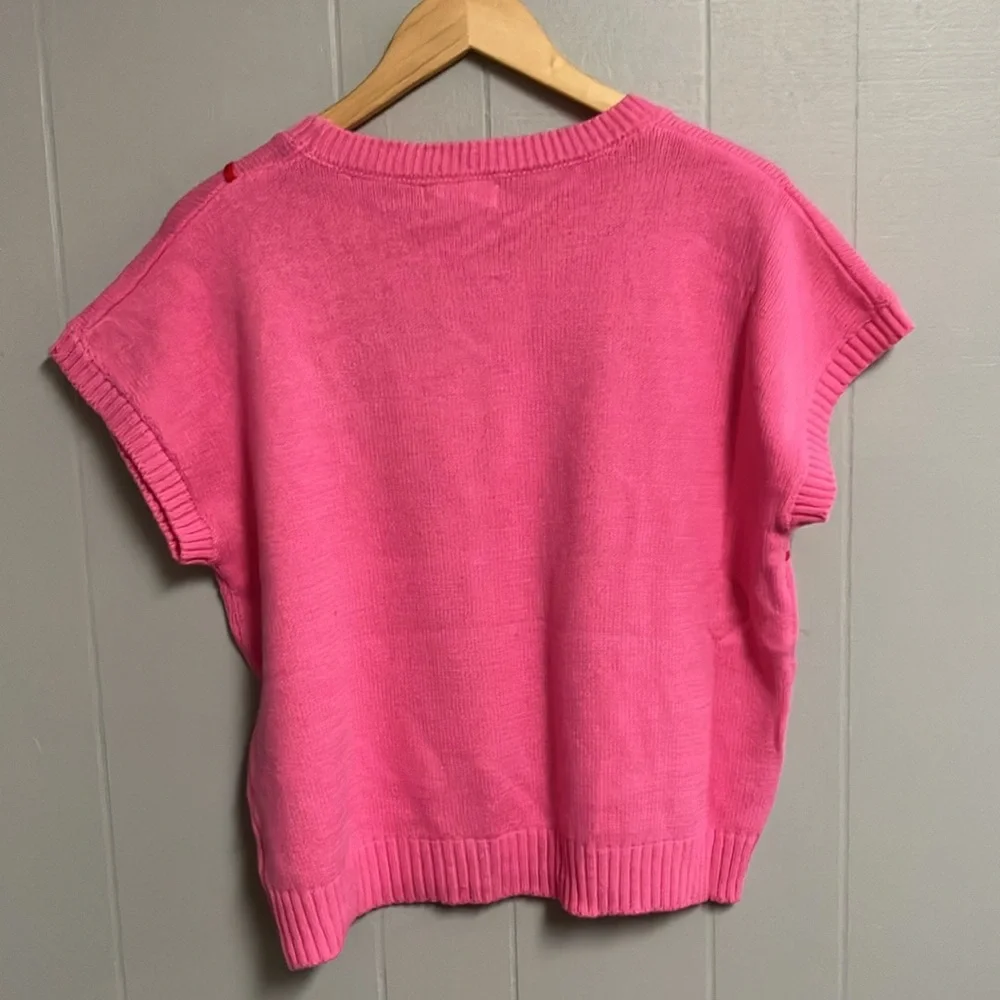 NWT Entro Pink and Red Floral Women's Sweater Short Sleeve Large Super Cute! - Picture 8 of 16